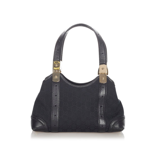 グッチ GGキャンバス 145761 ブラック ゴールド キャンバス レザー ハンドバッグ レディース GUCCI 【中古】