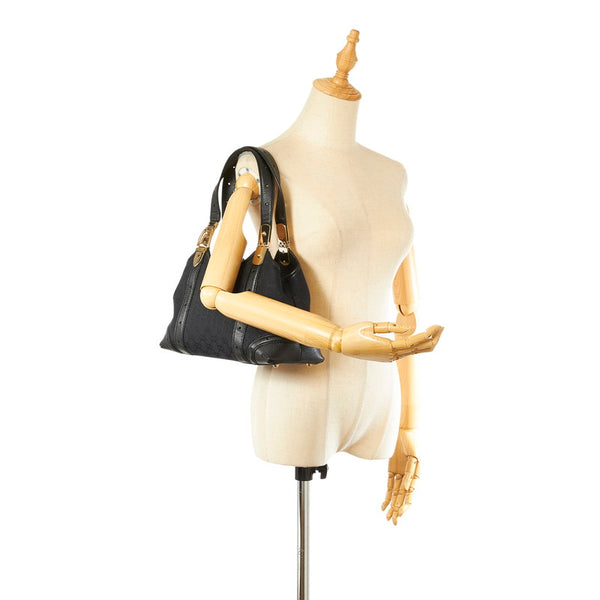 グッチ GGキャンバス 145761 ブラック ゴールド キャンバス レザー ハンドバッグ レディース GUCCI 【中古】