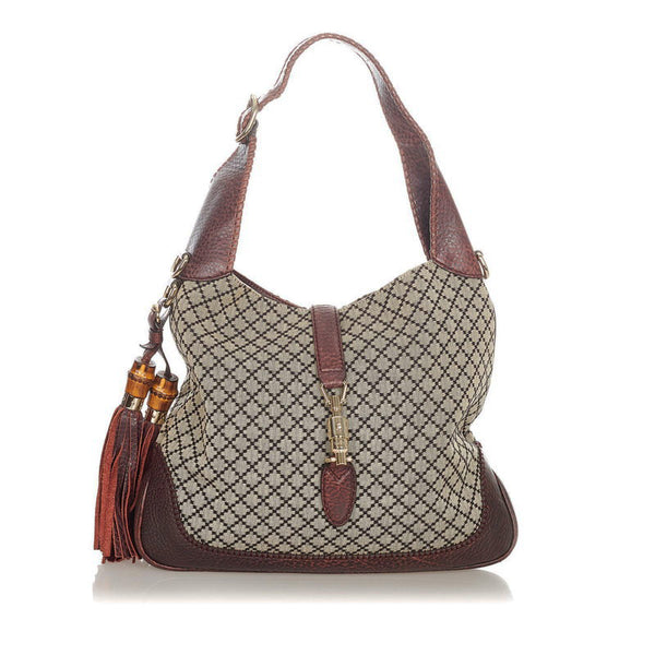 グッチ ディアマンテ ニュージャッキー 246907 ベージュ ブラウン キャンバス レザー ショルダーバッグ レディース GUCCI 【中古】