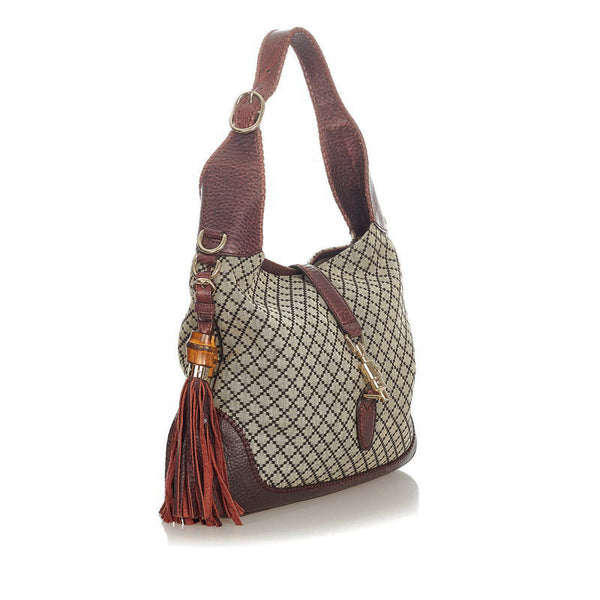 グッチ ディアマンテ ニュージャッキー 246907 ベージュ ブラウン キャンバス レザー ショルダーバッグ レディース GUCCI 【中古】