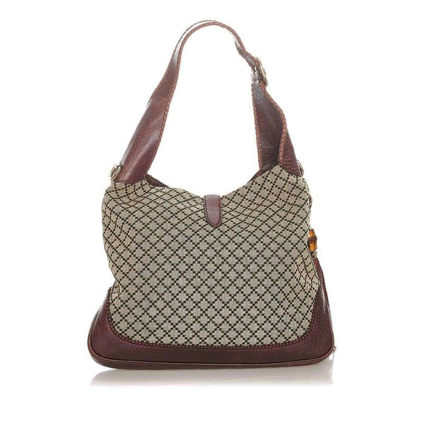 グッチ ディアマンテ ニュージャッキー 246907 ベージュ ブラウン キャンバス レザー ショルダーバッグ レディース GUCCI 【中古】