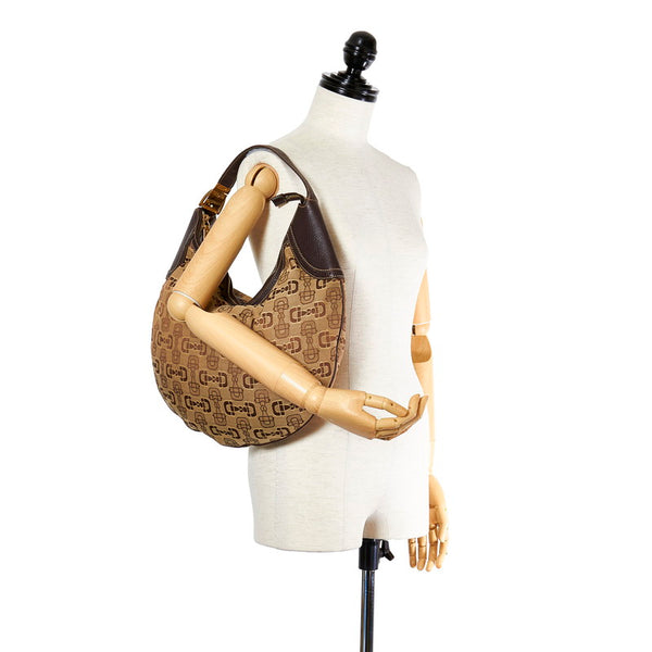 グッチ ホースビット 145764 ベージュ ブラウン キャンバス レザー ショルダーバッグ レディース GUCCI 【中古】