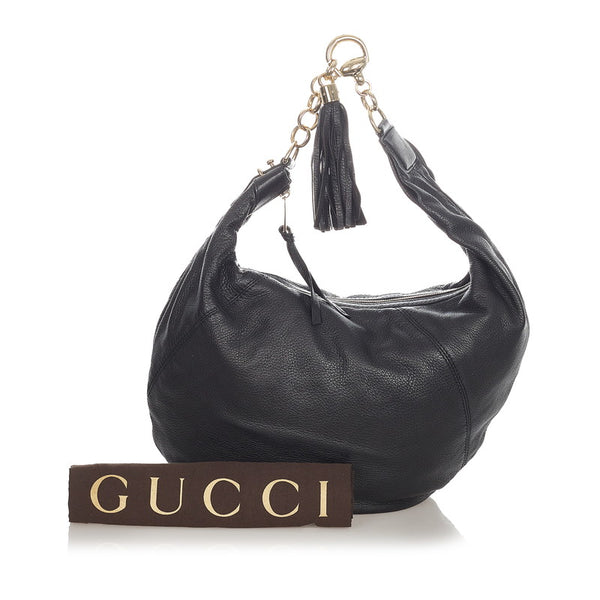 グッチ シエンナクロワッサン タッセル 269940 ブラック レザー チェーン ワンショルダー レディース GUCCI 【中古】