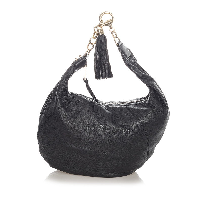 グッチ シエンナクロワッサン タッセル 269940 ブラック レザー チェーン ワンショルダー レディース GUCCI 【中古】