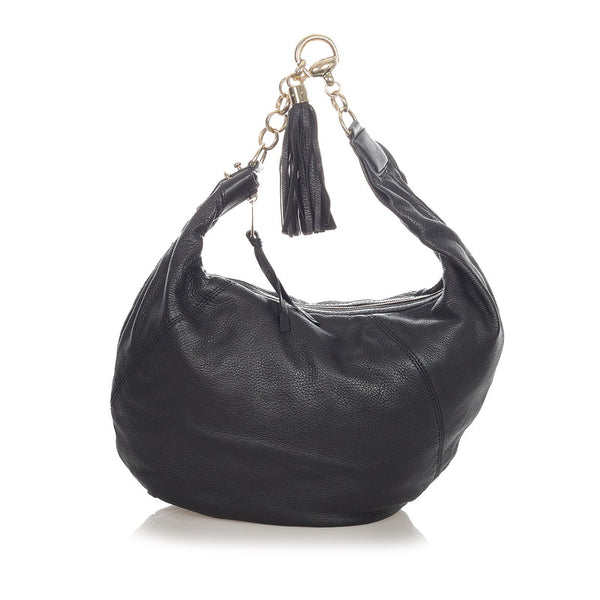 グッチ シエンナクロワッサン タッセル 269940 ブラック レザー チェーン ワンショルダー レディース GUCCI 【中古】