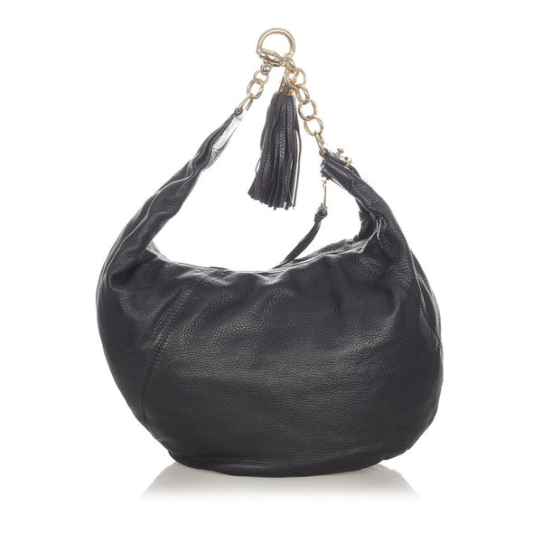 グッチ シエンナクロワッサン タッセル 269940 ブラック レザー チェーン ワンショルダー レディース GUCCI 【中古】