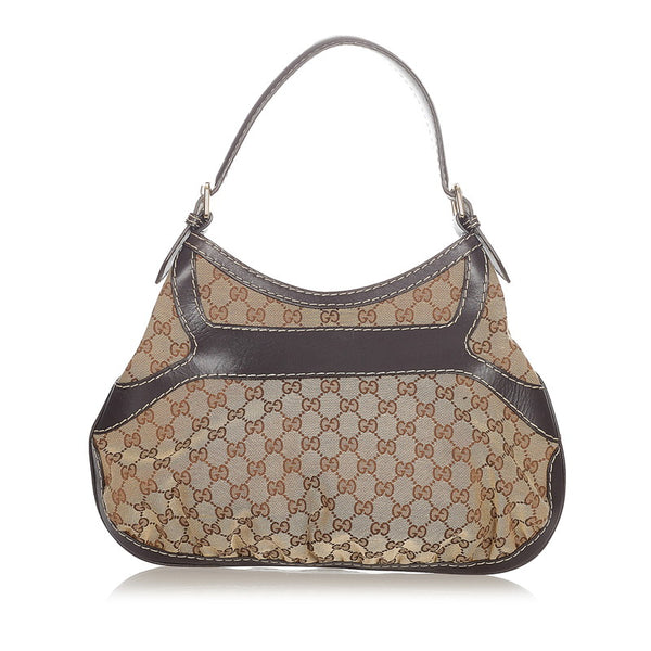 グッチ GGキャンバス リボン クイーンホーボー 189885 ベージュ ブラウン キャンバス レザー ワンショルダー レディース GUCCI 【中古】