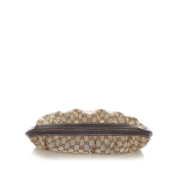 グッチ GGキャンバス リボン クイーンホーボー 189885 ベージュ ブラウン キャンバス レザー ワンショルダー レディース GUCCI 【中古】