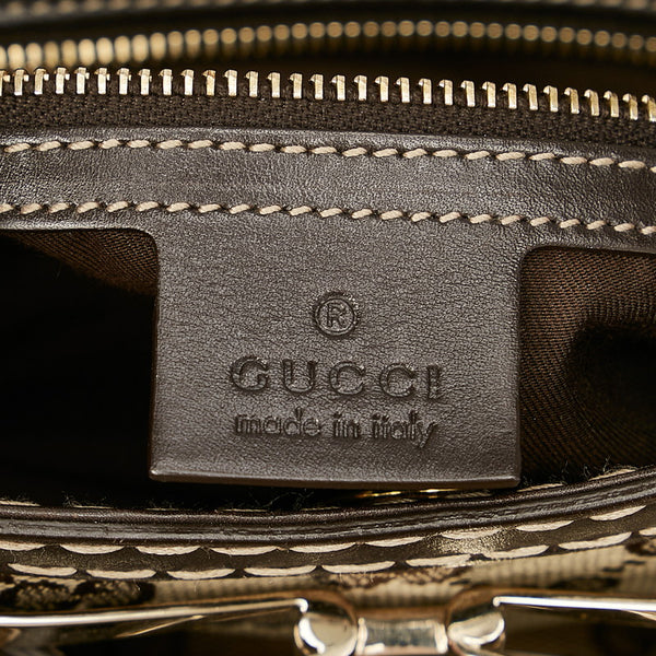 グッチ GGキャンバス リボン クイーンホーボー 189885 ベージュ ブラウン キャンバス レザー ワンショルダー レディース GUCCI 【中古】