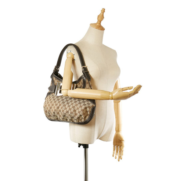 グッチ GGキャンバス リボン クイーンホーボー 189885 ベージュ ブラウン キャンバス レザー ワンショルダー レディース GUCCI 【中古】