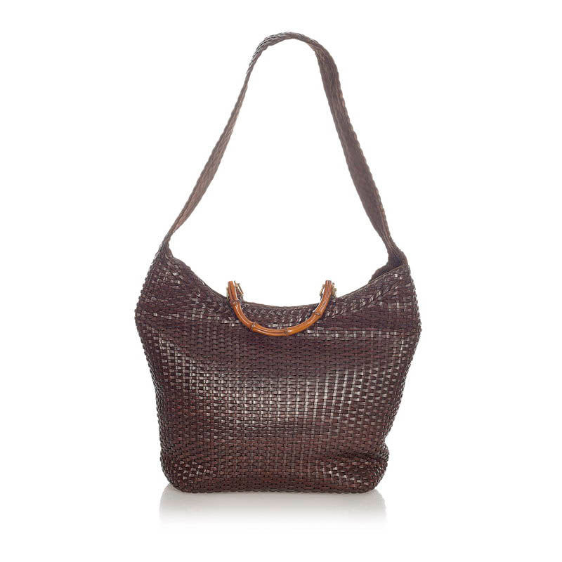 グッチ バンブー ブラウン レザー ハンドバッグ ショルダーバッグ 2WAY レディース GUCCI 【中古】