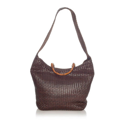 グッチ バンブー ブラウン レザー ハンドバッグ ショルダーバッグ 2WAY レディース GUCCI 【中古】