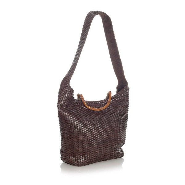 グッチ バンブー ブラウン レザー ハンドバッグ ショルダーバッグ 2WAY レディース GUCCI 【中古】