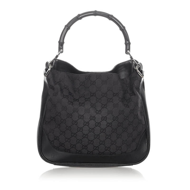 グッチ GGキャンバス バンブー ブラック ブラウン レザー キャンバス ハンドバック ショルダーバック2WAY レディース GUCCI 【中古】