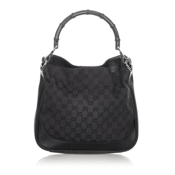 グッチ GGキャンバス バンブー ブラック ブラウン レザー キャンバス ハンドバック ショルダーバック2WAY レディース GUCCI 【中古】