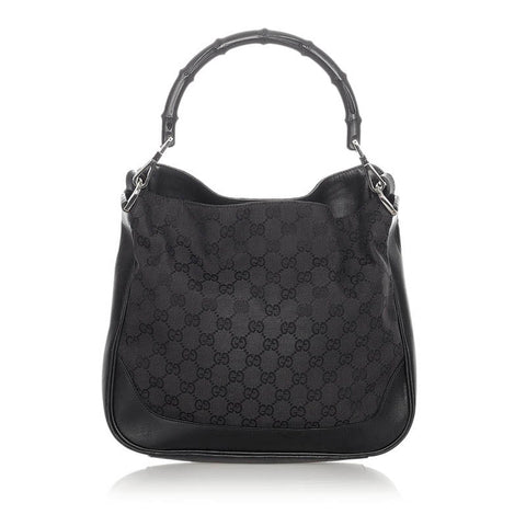 グッチ GGキャンバス バンブー ブラック ブラウン レザー キャンバス ハンドバック ショルダーバック2WAY レディース GUCCI 【中古】
