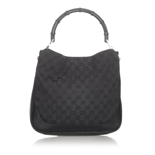 グッチ GGキャンバス バンブー ブラック ブラウン レザー キャンバス ハンドバック ショルダーバック2WAY レディース GUCCI 【中古】