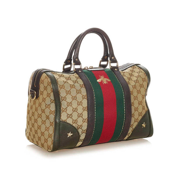 グッチ GGキャンバス シェリーライン  406868 ベージュ ブラウン  キャンバス レザー ボストンバッグ ショルダーバッグ 2WAY レディース GUCCI 【中古】