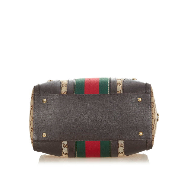 グッチ GGキャンバス シェリーライン  406868 ベージュ ブラウン  キャンバス レザー ボストンバッグ ショルダーバッグ 2WAY レディース GUCCI 【中古】