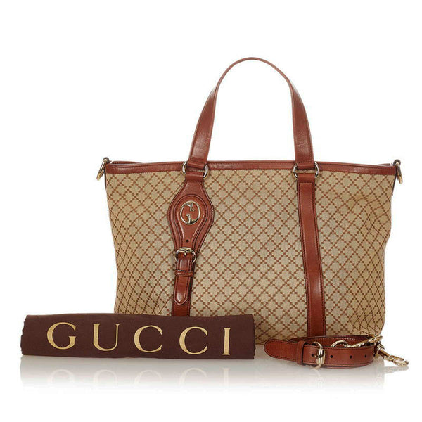グッチ ディアマンテ 282346 ベージュ ブラウン キャンバス レザー ハンドバッグ ショルダーバッグ 2WAY レディース GUCCI 【中古】