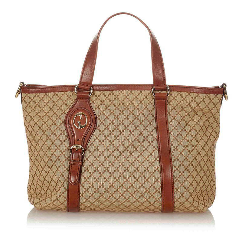 グッチ ディアマンテ 282346 ベージュ ブラウン キャンバス レザー ハンドバッグ ショルダーバッグ 2WAY レディース GUCCI 【中古】