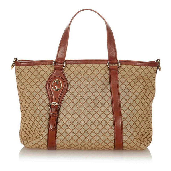 グッチ ディアマンテ 282346 ベージュ ブラウン キャンバス レザー ハンドバッグ ショルダーバッグ 2WAY レディース GUCCI 【中古】