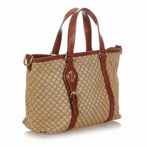 グッチ ディアマンテ 282346 ベージュ ブラウン キャンバス レザー ハンドバッグ ショルダーバッグ 2WAY レディース GUCCI 【中古】