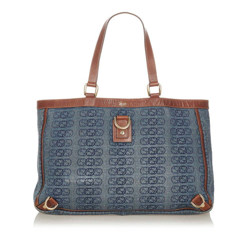 グッチ インターロッキングG アビー 141472 ブルー ブラウン デニム トートバッグ レディース GUCCI 【中古】
