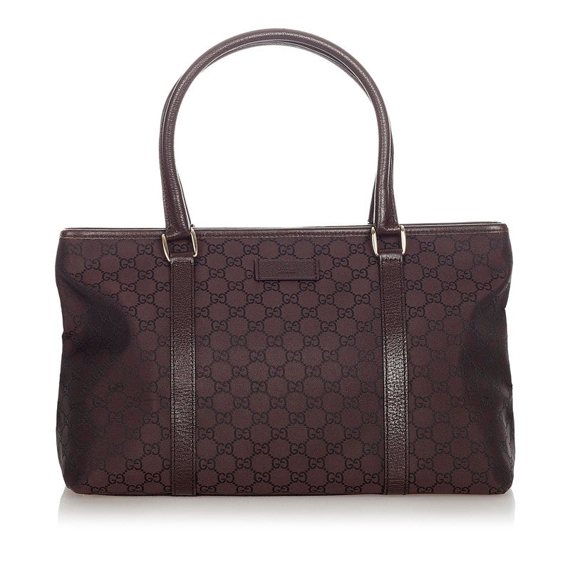 グッチ GG 257302 ブラウン ナイロン レザー トートバッグ レディース GUCCI 【中古】