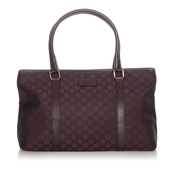 グッチ GG 257302 ブラウン ナイロン レザー トートバッグ レディース GUCCI 【中古】