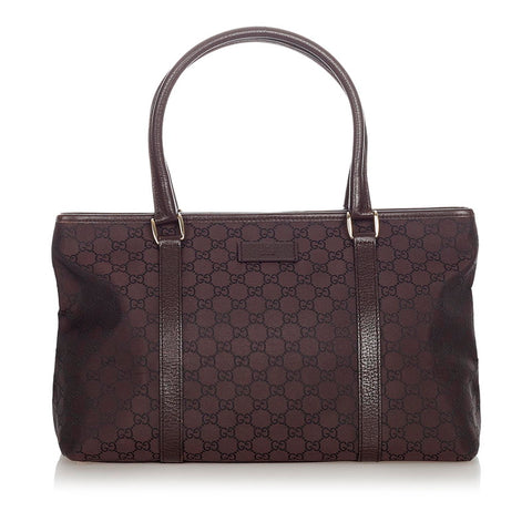 グッチ GG 257302 ブラウン ナイロン レザー トートバッグ レディース GUCCI 【中古】