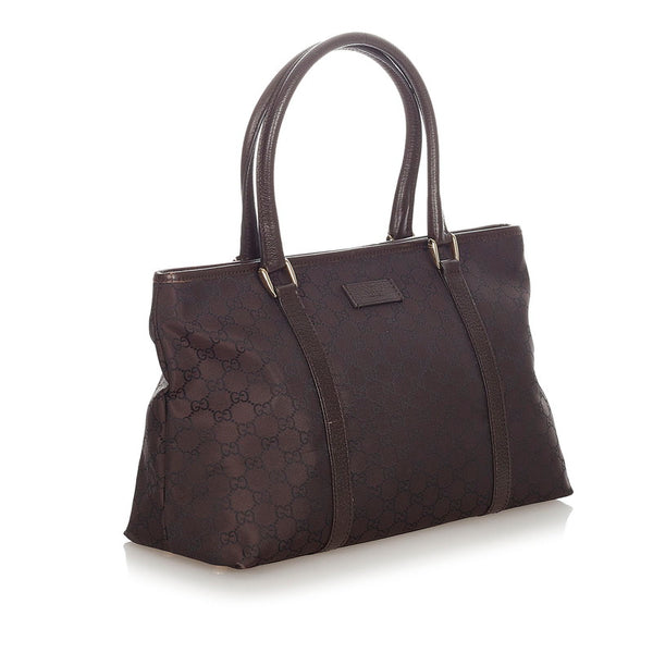 グッチ GG 257302 ブラウン ナイロン レザー トートバッグ レディース GUCCI 【中古】