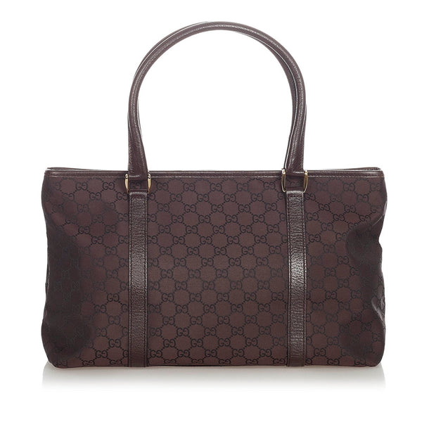 グッチ GG 257302 ブラウン ナイロン レザー トートバッグ レディース GUCCI 【中古】
