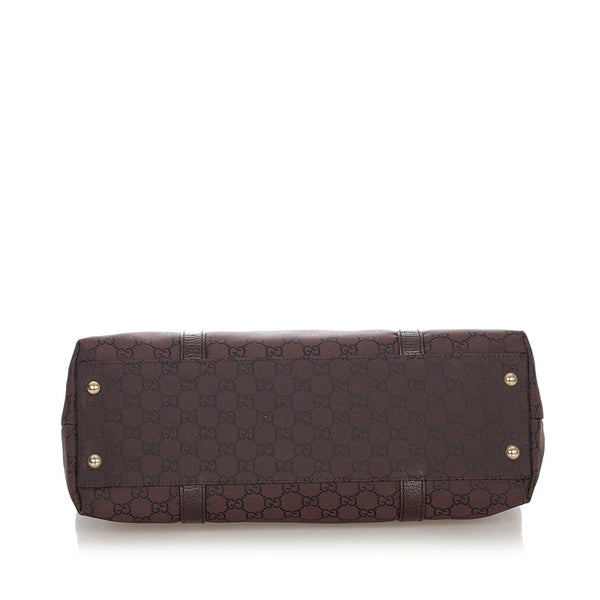 グッチ GG 257302 ブラウン ナイロン レザー トートバッグ レディース GUCCI 【中古】