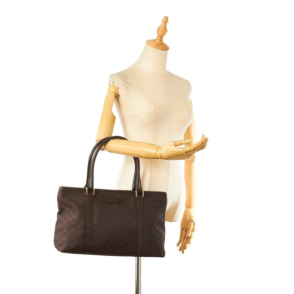 グッチ GG 257302 ブラウン ナイロン レザー トートバッグ レディース GUCCI 【中古】