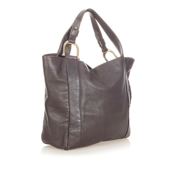 グッチ 341496 ダークブラウン レザー ショルダーバッグ トートバッグ レディース GUCCI 【中古】