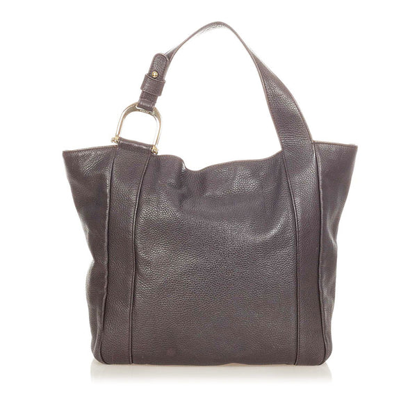 グッチ 341496 ダークブラウン レザー ショルダーバッグ トートバッグ レディース GUCCI 【中古】