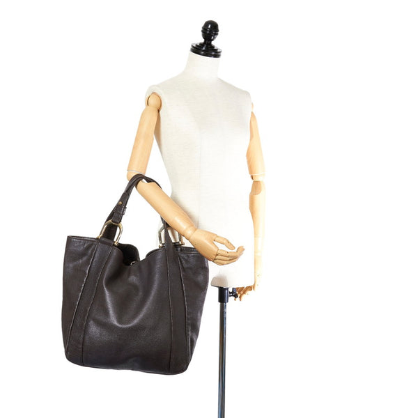 グッチ 341496 ダークブラウン レザー ショルダーバッグ トートバッグ レディース GUCCI 【中古】