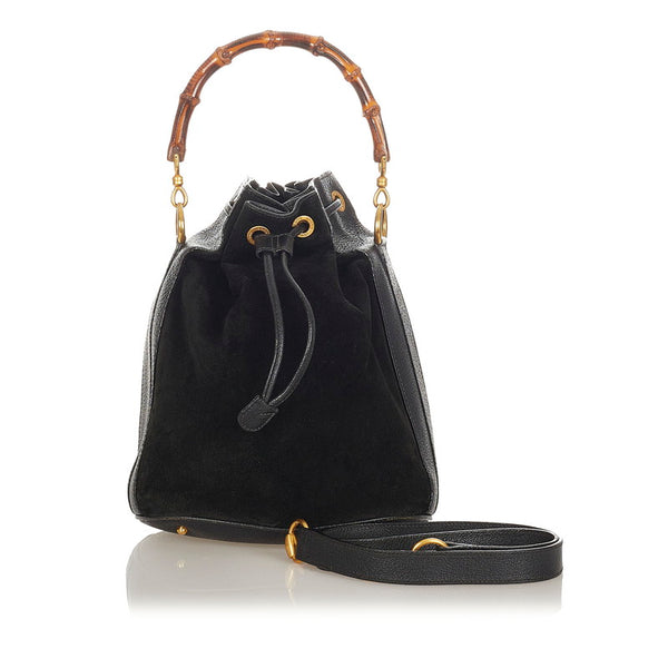 グッチ バンブー 001 2865 ブラック スウェード レザー ハンドバッグ ショルダーバッグ 2WAY レディース GUCCI 【中古】