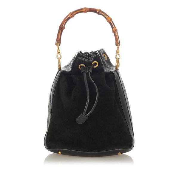 グッチ バンブー 001 2865 ブラック スウェード レザー ハンドバッグ ショルダーバッグ 2WAY レディース GUCCI 【中古】