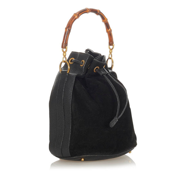 グッチ バンブー 001 2865 ブラック スウェード レザー ハンドバッグ ショルダーバッグ 2WAY レディース GUCCI 【中古】