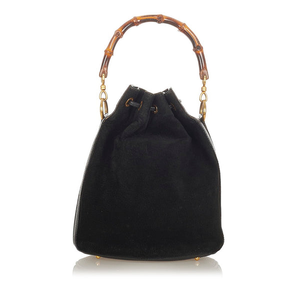グッチ バンブー 001 2865 ブラック スウェード レザー ハンドバッグ ショルダーバッグ 2WAY レディース GUCCI 【中古】