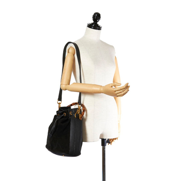 グッチ バンブー 001 2865 ブラック スウェード レザー ハンドバッグ ショルダーバッグ 2WAY レディース GUCCI 【中古】