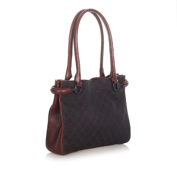 グッチ GGキャンバス ホースビット 101971 ブラウン キャンバス レザー トートバッグ レディース GUCCI 【中古】