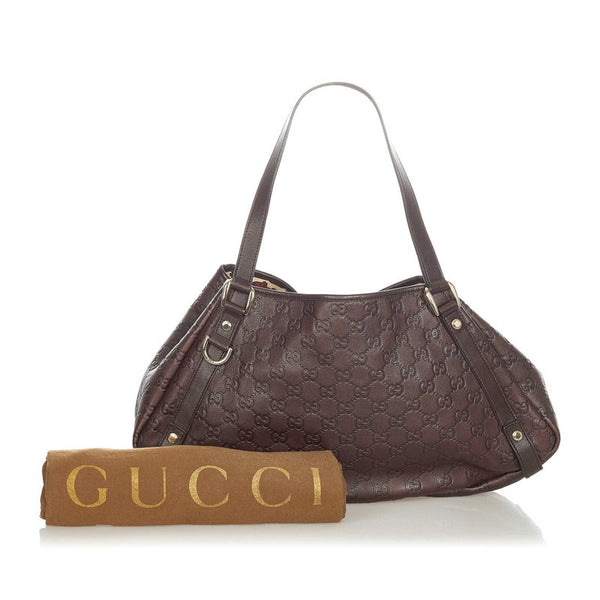 グッチ グッチシマ  アビー 130736 ダークブラウン レザー トートバッグ レディース GUCCI 【中古】