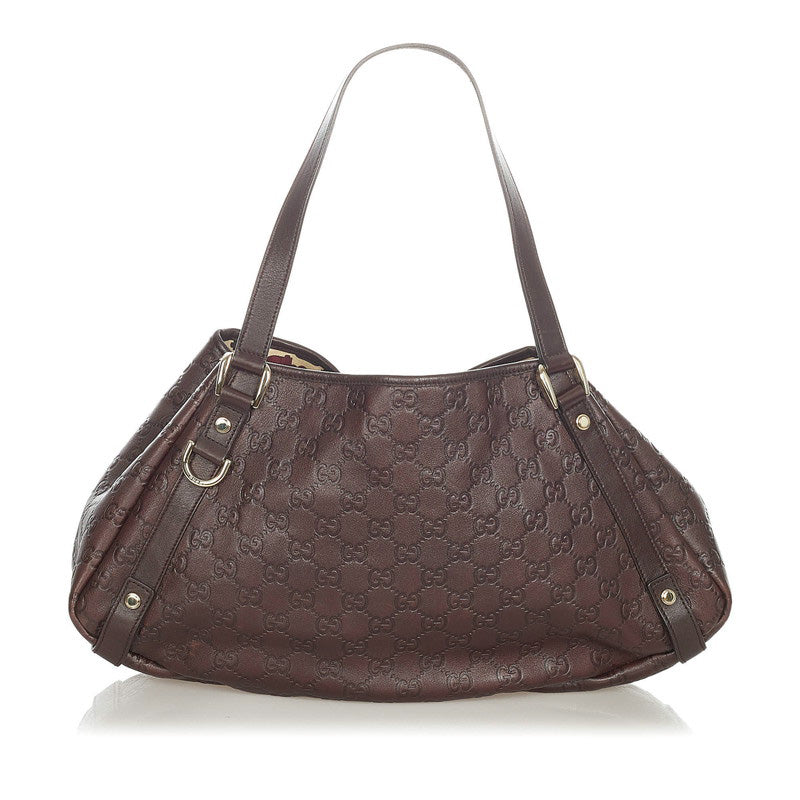 グッチ グッチシマ  アビー 130736 ダークブラウン レザー トートバッグ レディース GUCCI 【中古】