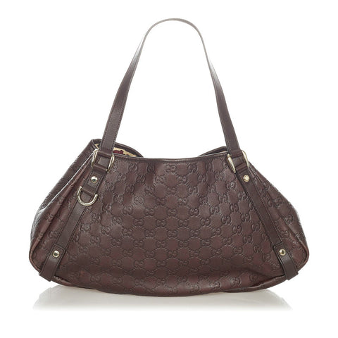 グッチ グッチシマ  アビー 130736 ダークブラウン レザー トートバッグ レディース GUCCI 【中古】