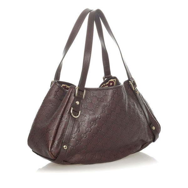 グッチ グッチシマ  アビー 130736 ダークブラウン レザー トートバッグ レディース GUCCI 【中古】