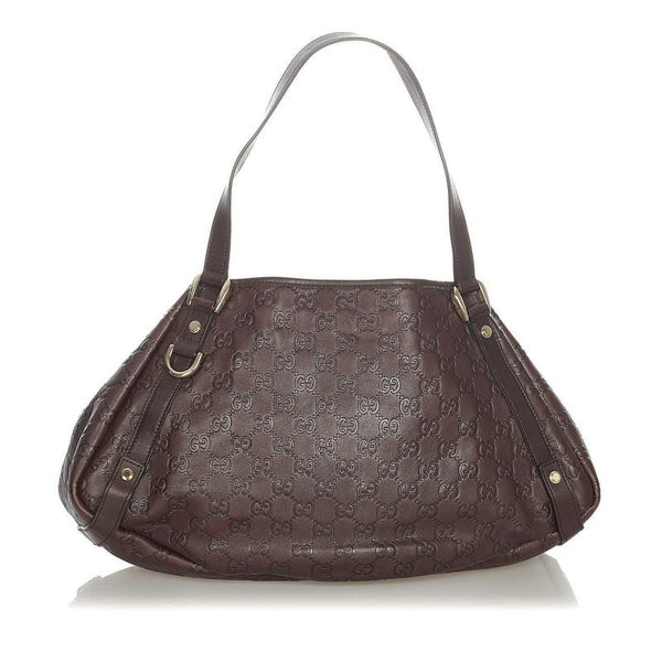 グッチ グッチシマ  アビー 130736 ダークブラウン レザー トートバッグ レディース GUCCI 【中古】
