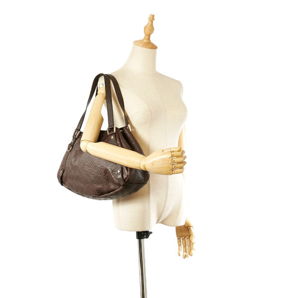 グッチ グッチシマ  アビー 130736 ダークブラウン レザー トートバッグ レディース GUCCI 【中古】